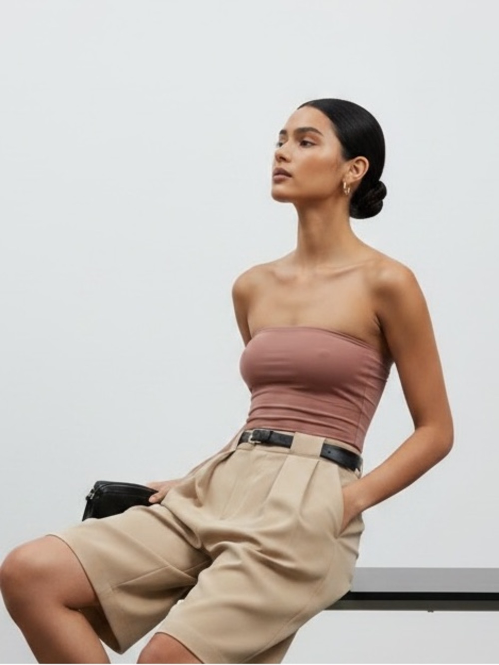 1362 • Brown Rayon Blend Double Thick Ultra Soft Strapless Bandeau Top
